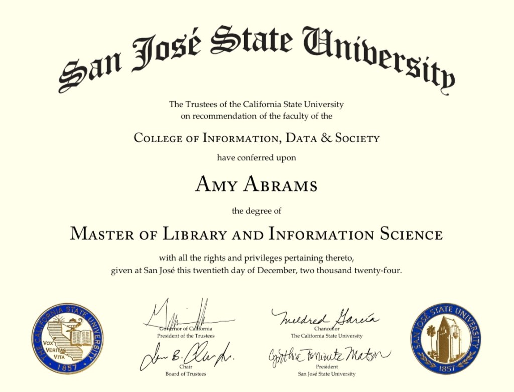 Image of a diploma from San Jose State University